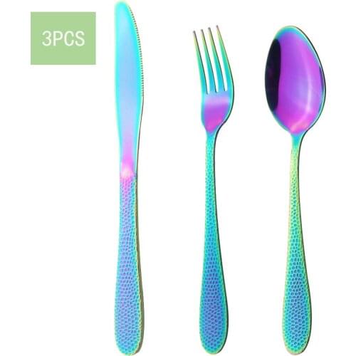 Rainbow Dinnerware Set Stainless Steel Spoons Fork Knives Cutlery Quality Dining Dinner Camping Western Kitchen Metal Tableware