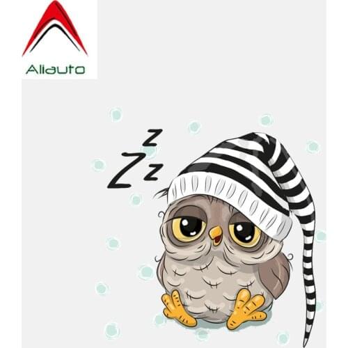 Aliauto Cartoon Car Sticker Lovely Owl with Hood Sleeping Auto Decoration PVC Decal for Hyundai Toyota Kia Audi ,13cm*13cm