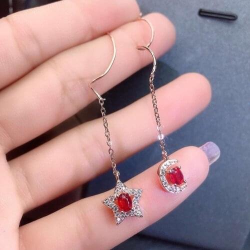Natural Real Ruby Earring Real 925 Silver sterling Fine Charm Jewelry for Women Wedding Party Earring
