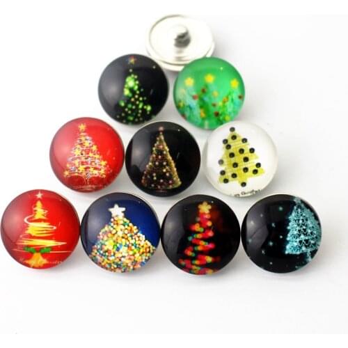 Newest 12pcs/lot glass Christmas snap buttons christmas trees 18mm leather clasp snap button Bangles snap bracelet jewelry