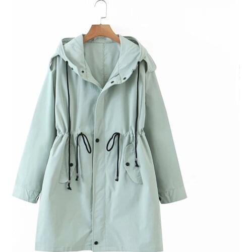 BBWM 2021 New Women Long Trench Coat Loose Long Sleeves Female Vintage Casual Fashion Windbreaker Woman Hooded Coats Outfit