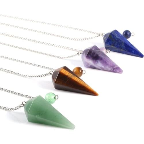 Big Size Men Women Natural Gem Stone Jewelry Reiki Healing Amethysts Pendulum Chain Pendant Amulet Classic