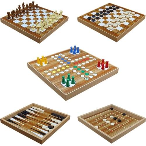 5-in-One Family Games Backgammon - Ludo - Chess - 9 Stone - Checkers