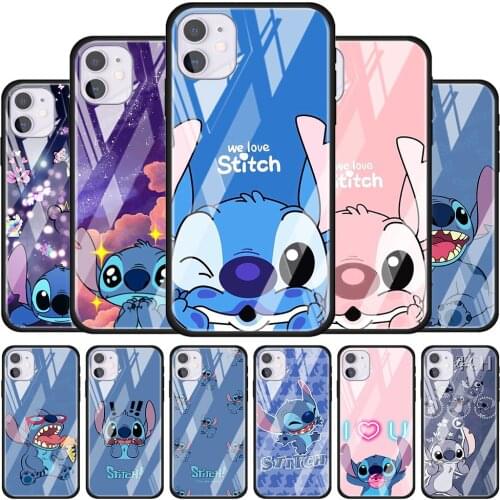 Stitch cute disney cartoon for Apple iPhone 12 Pro Max Mini 11 Pro XS Max X XR 6S 6 7 8 Plus Luxury Tempered Glass Phone Case