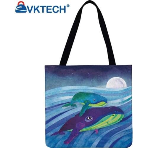 Cartoon whale Printed Shoulder Shopping Bag Casual Ladies Large Capacity Tote Handbags