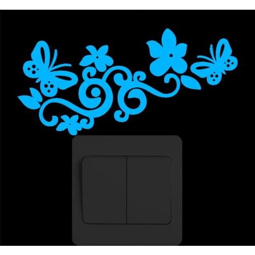 Flower and Butterfly Glow in the Dark Switch Sticker Natural Style Wall DIY Luminous Sticker for Kids Rooms Bedroom Home Decor