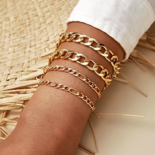 Tocona 4pcs/sets Bohemian Thick Chain Bracelets for Women Gold Color Alloy Metal Adjustable Party Jewelry Accessories 15251
