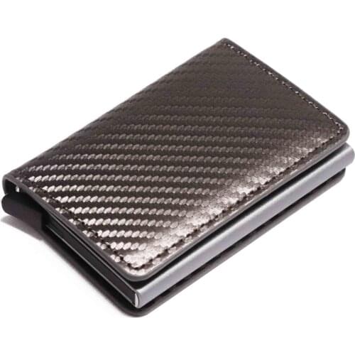 Slim Credit Card Holder Wallet Men Metal RFID Vintage Aluminium Bag Mini Carbon Fiber Leather Bank Cardholder Case