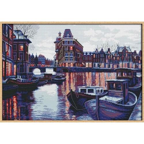 Harbour Counted Cross Stitch Patterns Embroidery Needlework Kits Printed Fabric 11CT 14CT DIY Crafts Home Decor Scenery Painting