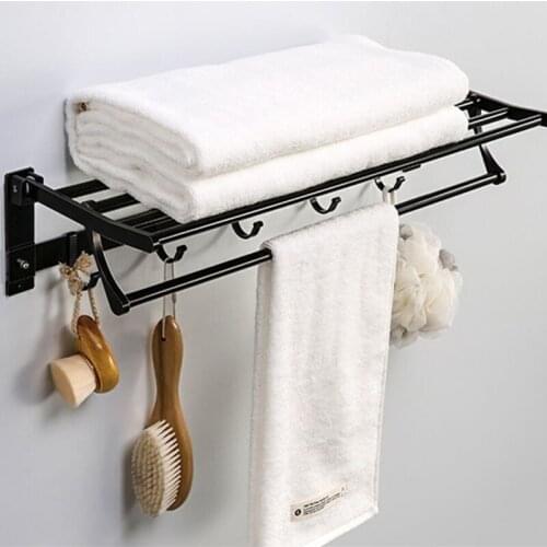 Towel Rack Wall Mounted Foldable Aluminum Organizer Towel Holder Bathroom Wall Shelf For Bathroom Equipment Bathroom Accessories