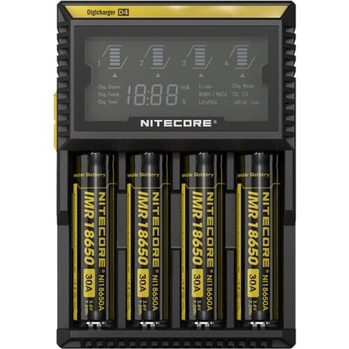 Battery Charger NITECORE D4 Digicharger LCD Display Battery Charger For LI-ion 26650, 22650, 18650, 17670, 18490, 17500 battery