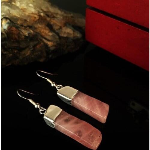 Dr Stone Natural Stone Women 'S Pink Quartz silver plated Earrings KRB233 373144215