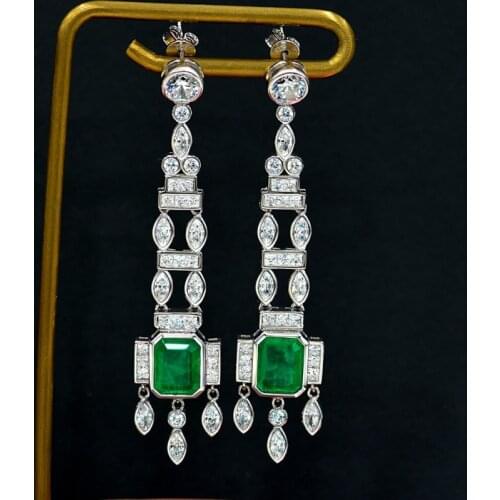 Luxury 100% 925 Sterling Silver Emerald Drop Earrings For Women Sparkling High Carbon Diamond Wedding Party Fine Jewelry Gifts