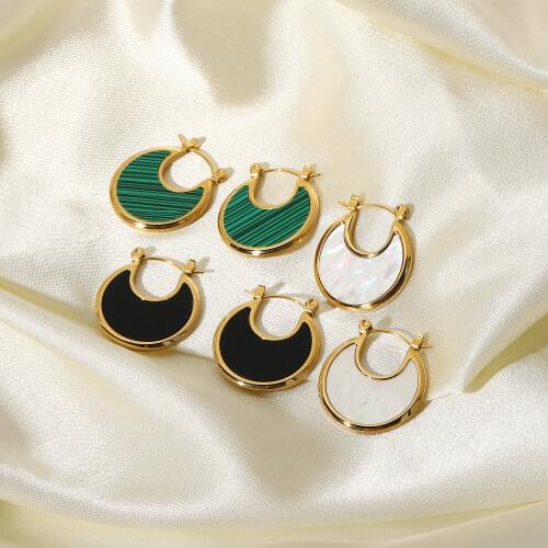 Moon Fan Shape Malachite White Shell Earrings High Quality Statement Earring Gold Plated Stainless Steel for Women