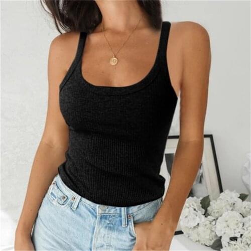 Top Women Off Shoulder Ribbed Black Sexy Tank Top O Neck Knit Tank Top Sleeveless Solid 2021 Summer Tops For Women