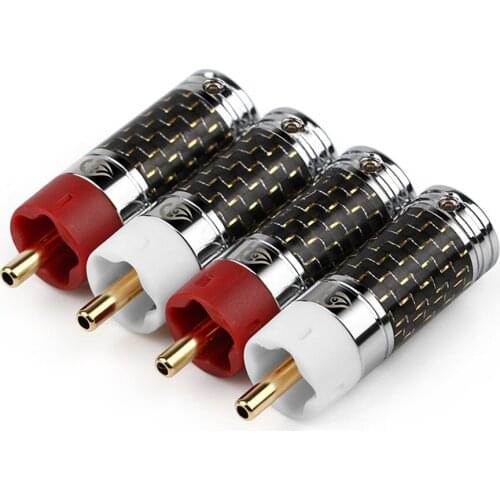 1pc Speaker RCA Connector Hifi Audio Jack 10mm 6mm Acoustic Tellurium Copper Carbon Fibre Gold Plated DIY RCA Male Plugs
