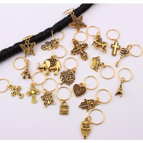10Pcs/Pack Golden 11 Styles Life Tree Charms Hair Braid Dread Dreadlock Beads Clips Cuffs Rings Jewelry Dreadlock Accessories
