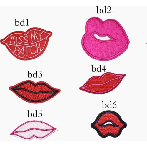 100pcs/lot Cartoon Sexy Lip Embroidery Patches Clothing Decoration Backpack sewing Accessories Diy Iron Heat Transfer Applique