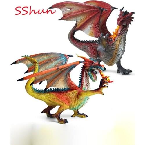 16*21*13.5cm Children Warcraft Ancient Mythical Animal Fire-breathing Dragon Solid Animal Model Toy Decoration