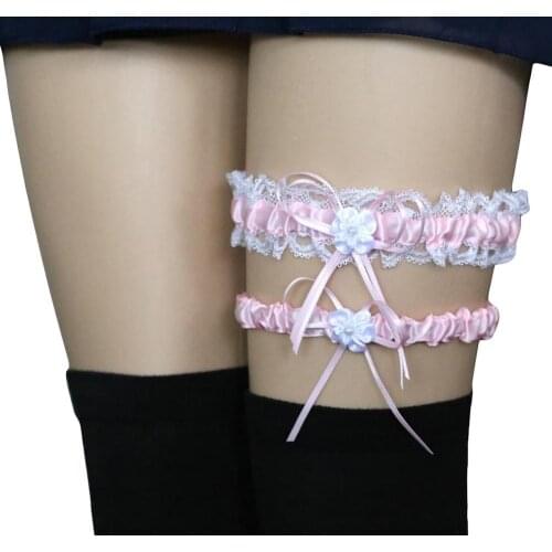 2Pcs/Set Women Bowknot Lace Garter Sexy Bridal Leg Garter Wedding Cosplay Decor Lace Trim Bowknot Bridal Decor Leg Accessory
