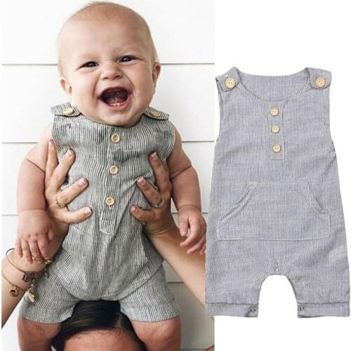 2019 Brand Infant Newborn Baby Girl Boy Sleeveless Stripe Overalls Romper Jumpsuit Outfit Clothes Baby Clothing