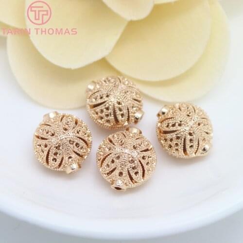 4PCS 14x15MM 24K Champagne Gold Color Plated Brass Oval Spacer Beads Bracelet Beads High Quality Diy Jewelry Accessories