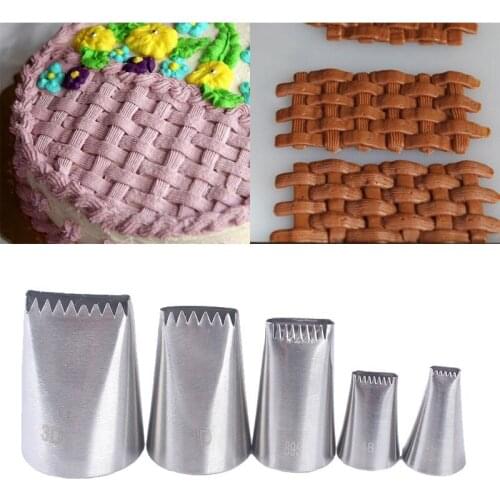 5Pcs Stainless Steel Cake Icing Piping Nozzle Basket Weave Pastry Tips Cake Cream Cupcake for Sugar Craft Decorating Tools