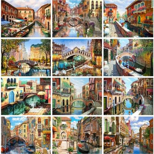 Huacan 5d Diy Diamond Painting Venice Scenery Mosaic Embroidery River City Landscape Diamond Art Wall Stickers