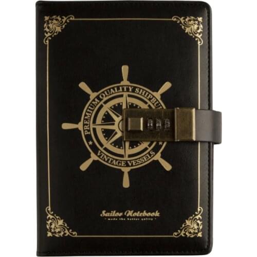 B6 Lock password Diary Books Notebook Vintage Creative PU Leather Women/Men Personal Sketchbook(No pen) TPN040