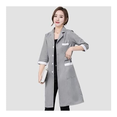 Long Coat High grade solid color slim simple anti-wrinkle spa uniform beauty salon uniform laboratory pet shop scrub overalls