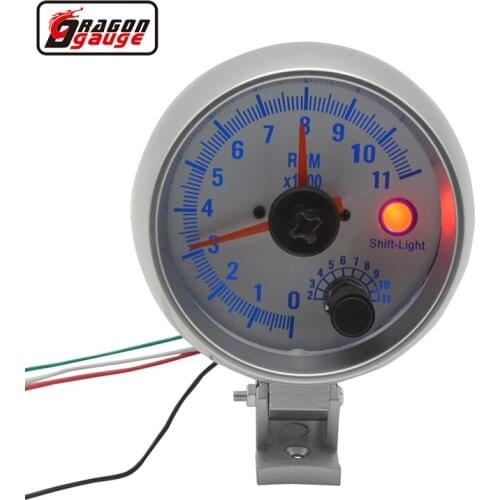 Dragon gauge 3.75 inch silver shell white backlight car tachometer double pointer 0-11000 RPM gauge Manually adjust the warning