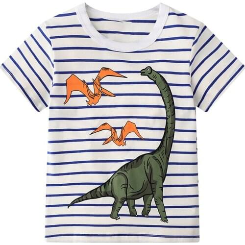 Jumping Meters T-shirt Baby Cotton Summer Clothing Striped Dinosaur Fashion Soft Treatment Breathable Clothes 2-7Years