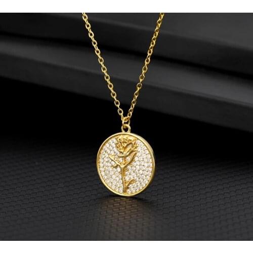 Goth Rose Flower Coin Pendant Necklaces For Women Zircon Crystal Choker Gold Collares Chain Female Jewelry Christmas Gifts