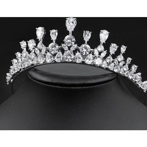 HIBRIDE High Quality AAA CZ Water Drop Tiaras King Crown Wedding Women Bridal Hair Jewelry Accessories tiara de noiva C-01