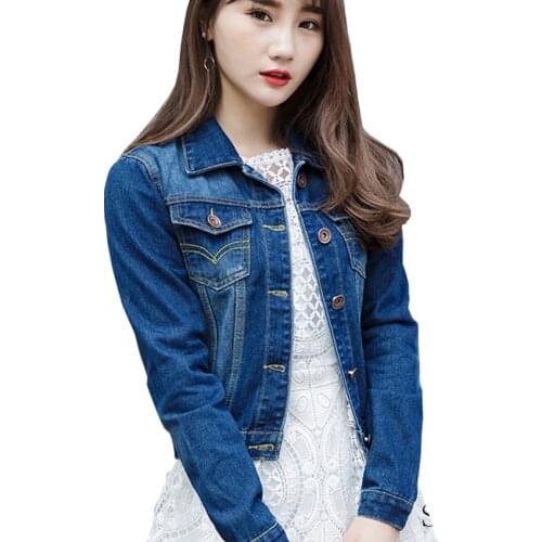 SMXL cotton Women Basic Coats Autumn Denim Jackets Vintage Long Sleeve Loose Female Jeans Coat Casual Girls Outwear 2019 New