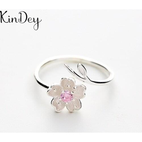 Kindey Silver Color Cherry Blossoms Flower Rings For Women Big Antique Rings Finger Jewelry High Quality