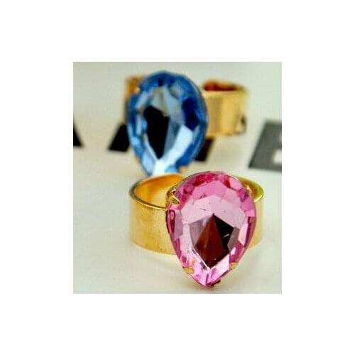 XUBCHC Trendy Gold Zinc Alloy Black Crystal Fashion Big Gem Rhinestone Exaggerated Rings For Women/Men