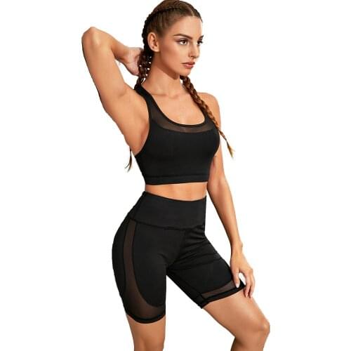 Summer 2 Piece Yoga Set Women Fitness Gym Clothing Sportswear Sexy Mesh Workout Sport Tracksuit Yoga Running Gym Suits
