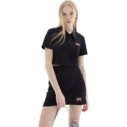 Summer 2 Piece Set Women Bow Embroidered Turndown Collar T-shirt Slimming + Simple Casual Short Skirt Sweet Girl Sets N0063