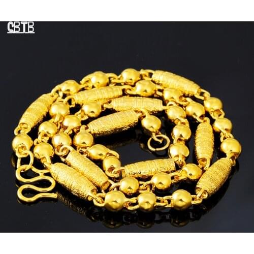Mens 8mm Fashion Olive Bead Transfer Bead Necklace Brass Vacuum Plating 18K Gold Unfading Mens Necklace Jewelry Wholesale
