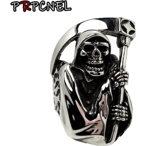 Wholesale Hip hop Death Skull Biker Ring Stainless Steel Jewelry High Quality Grim Reaper Skull Motor Biker Ring Mens Ring