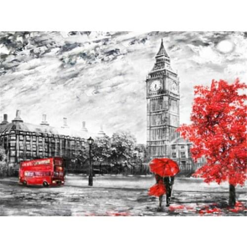 Landscape Street DIY 11CT Embroidery Cross Stitch Kits Needlework Craft Set Printed Canvas Cotton Thread Home Room