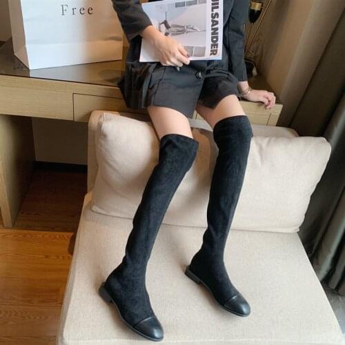 2020 New Style for Autumn and Winter Elastic Thin Boots Womens Fashion Street round Toe Ankle over-the-Knee Boots