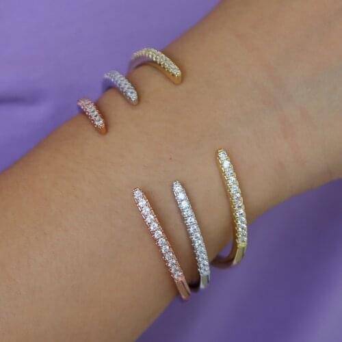 Special design delicate Paved tiny cz open adjust size cuff bangles bracelets for cute girls women fashion charm crystal jewelry