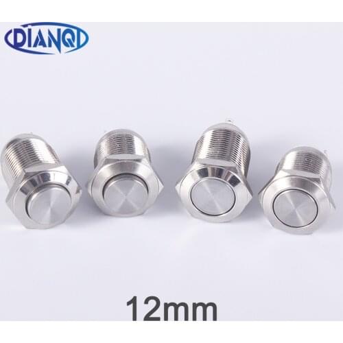 12mm Flat /Head metal push botton waterproof brass push button switch 1NO momentary Automatic Reset Latching locking 2pin