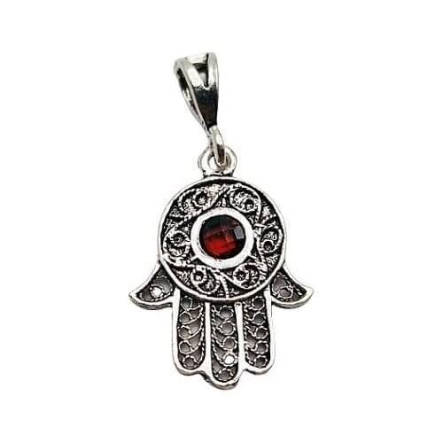 925 silver pendant FATIMA hand with red zircon brand OSNOR