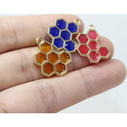 10pcs--20*16mm Enamel Cellular Charm Metal drip honeycomb Charm Pendants For earring necklace bracelet Jewelry Making