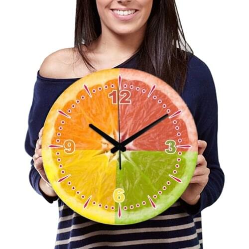 Colorful Fruit Platter Clock Wall Large for Kitchen Lemon Fresh 30/35/40cm Quartz Hanging Watch Beverage Shop Home Decoration