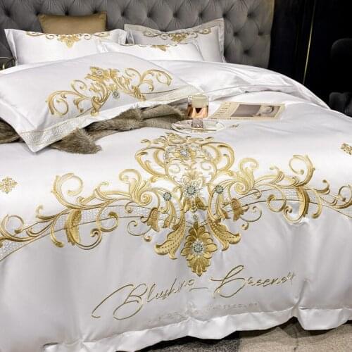 Luxury Satin Silk Cotton Gold Embroidery Bedding Set Duvet Cover Set Quilt Cover Comforter Set Not included Bed Sheet Pillowcase