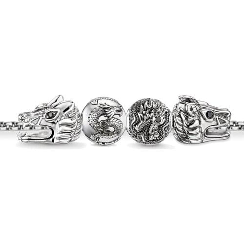 Silver Dragon Bead Dragons Heads Karma Beads Fit Bracelet Necklace, European Style Beads Accessories For Jewelry Making For Men